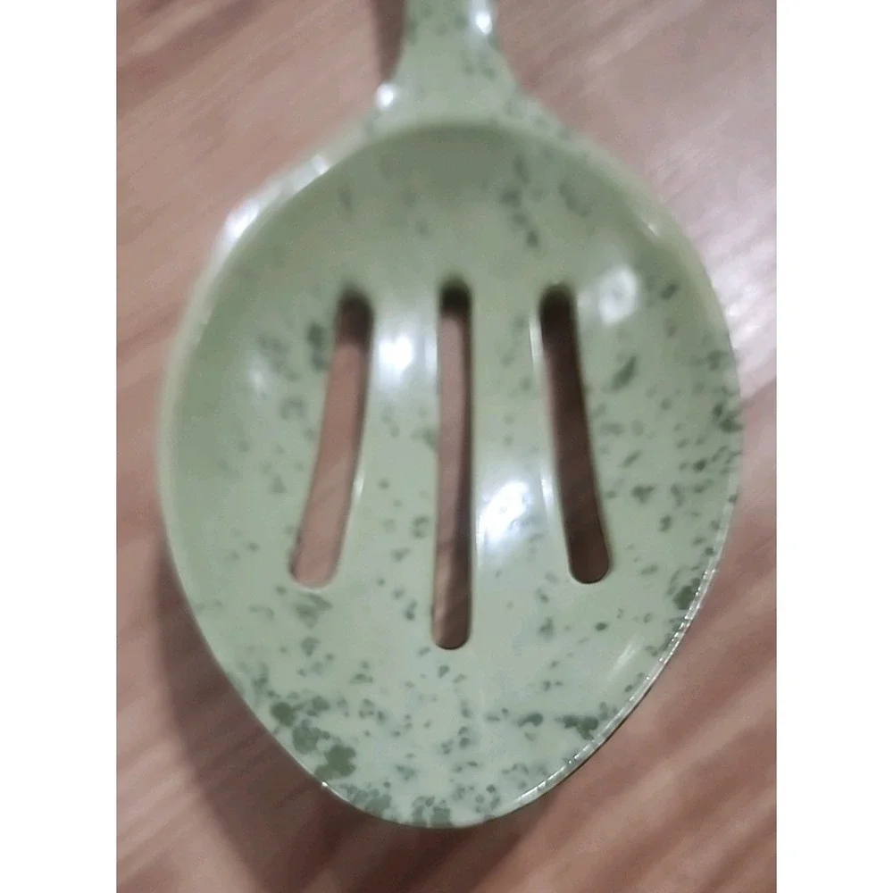 Paula Dean Melamine Slotted Spoon Serving Utensil Speckled Pear‎ EUC  12.5 In